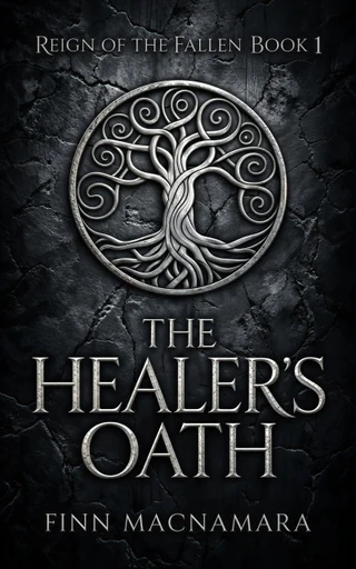 The Healer’s Oath by Finn MacNamara, silver tree medallion on cracked stone